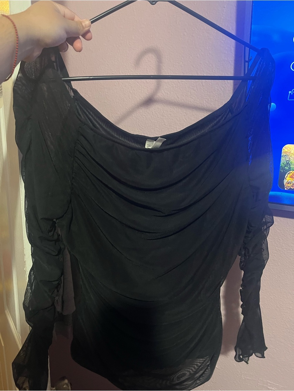 Sheer Black Draped Long-Sleeve Women’s Dress